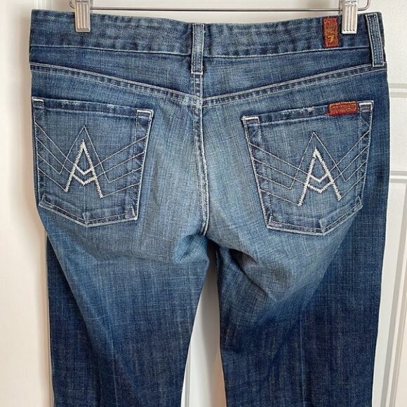 𝅺7 for all man kind “A” pocket jeans bootcut designer y2k sz 28 medium wash - Picture 3 of 7